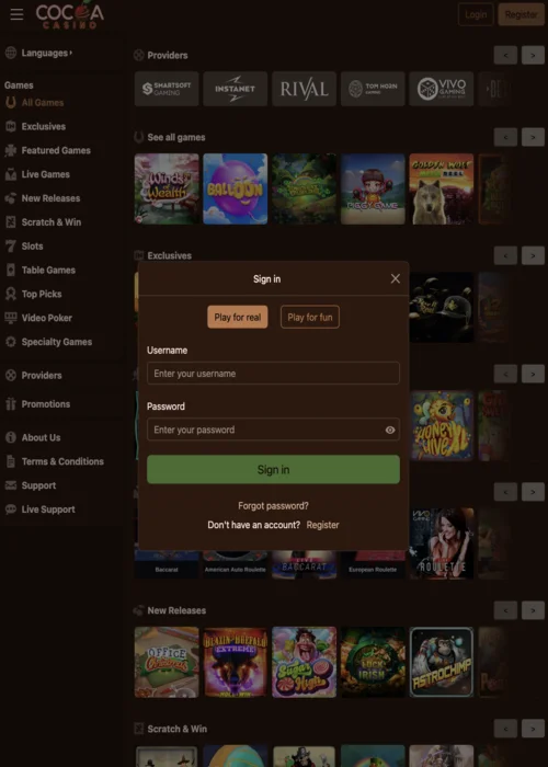 login Cocoa Casino